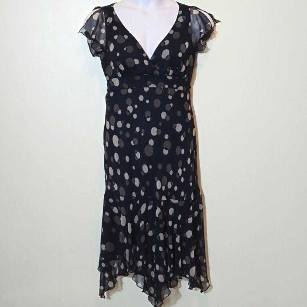 Jonathan Martin Y2K Polka Dot Babydoll Asymetric‎ Chiffon Midi Dress Sz 8